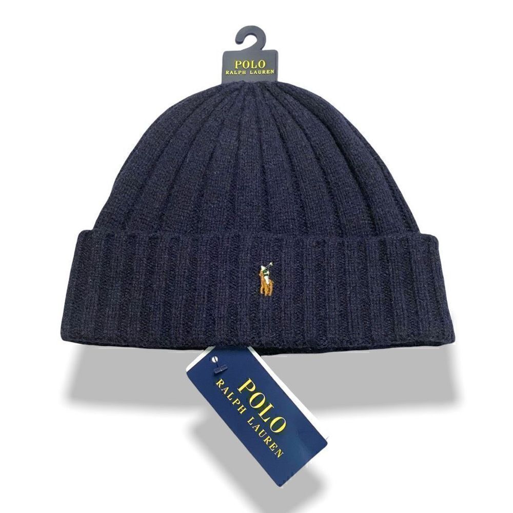 Polo Ralph Lauren Mens Signature Merino Wool Cuffed Beanie Blue One Size (g) New